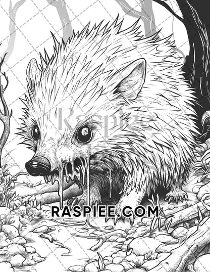 Horror Animals Halloween Adult Coloring Pages Printable PDF Instant Download