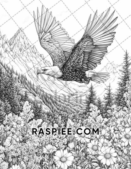 Flowers and Birds Adult Coloring Pages Printable PDF Instant Download - RASPIEE