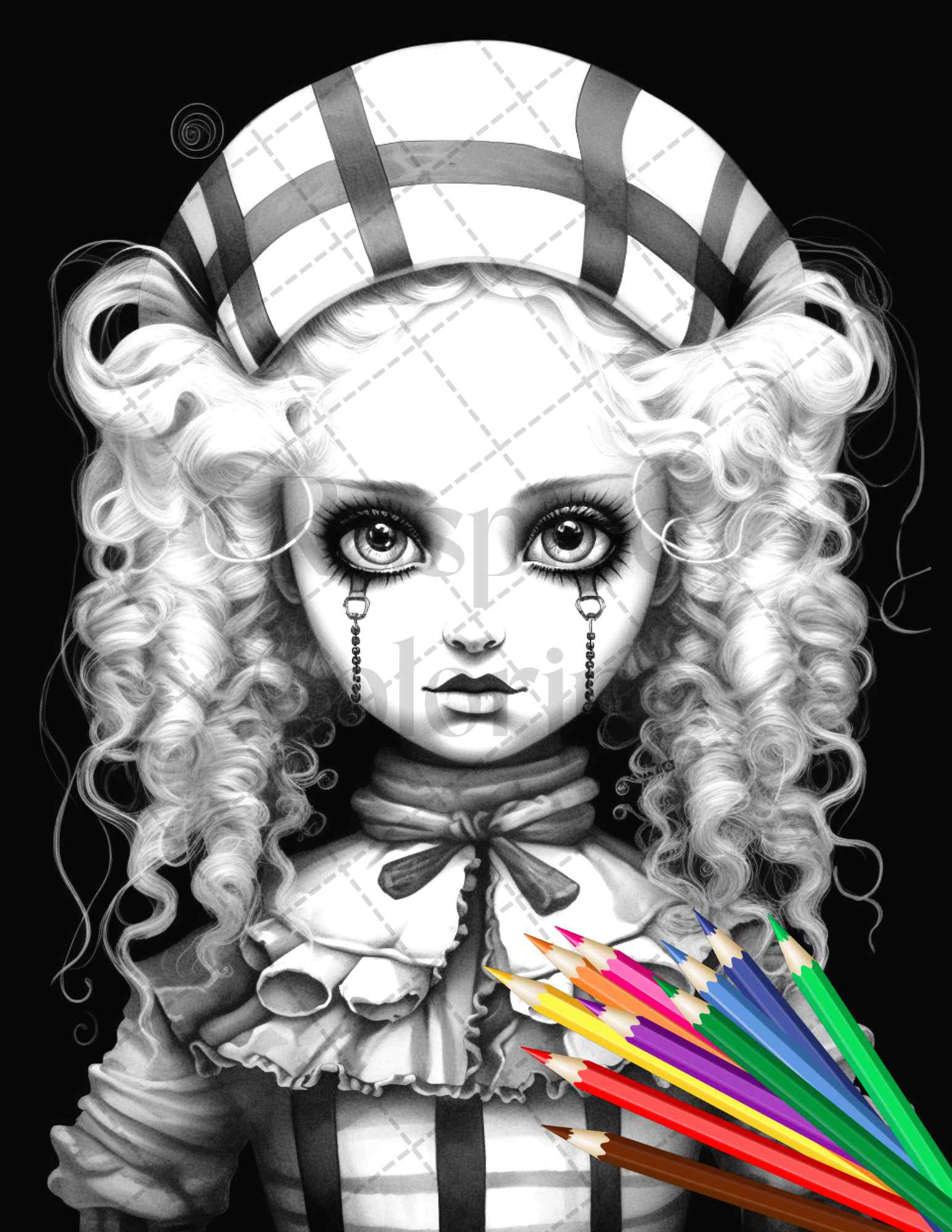 40 Creepy Porcelain Dolls Grayscale Coloring Pages for Adults, PDF File Instant Download - raspiee