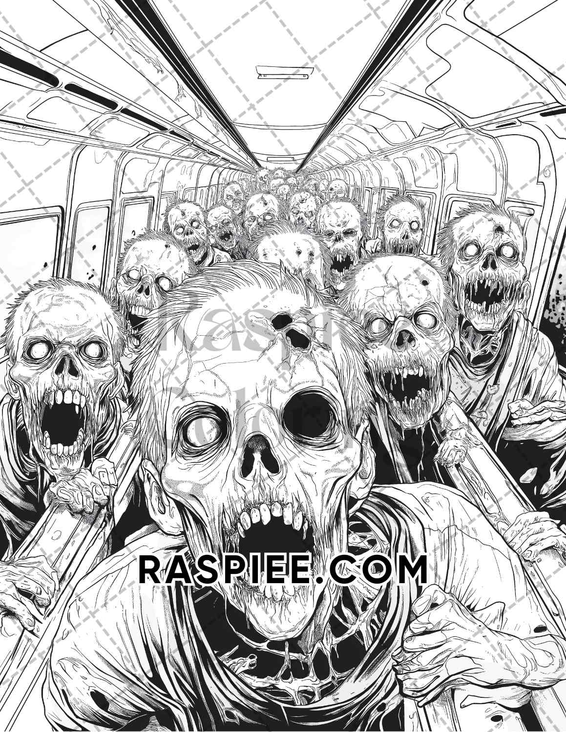 Scary Zombies Halloween Adult Coloring Pages Printable PDF Instant Download