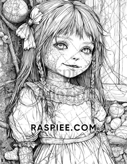 Haunted Dolls Halloween Horror Adult Coloring Pages Printable PDF Instant Download - RASPIEE