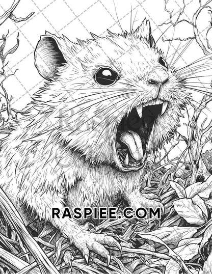 Horror Animals Halloween Adult Coloring Pages Printable PDF Instant Download