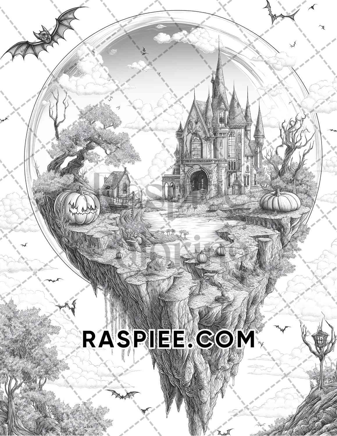 Halloween Surreal Adult Coloring Pages Printable PDF Instant Download - RASPIEE