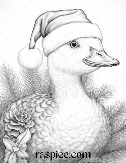 70 Christmas Animals Grayscale Coloring Pages Printable for Adults, PDF File Instant Download - Raspiee Coloring