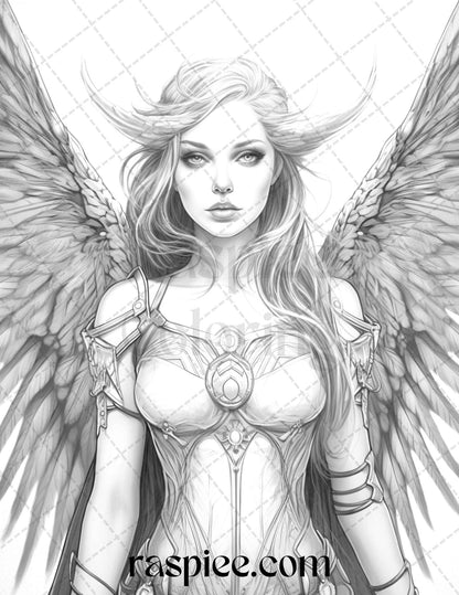 42 Enchanting Angels Grayscale Coloring Pages Printable for Adults, PDF File Instant Download - raspiee