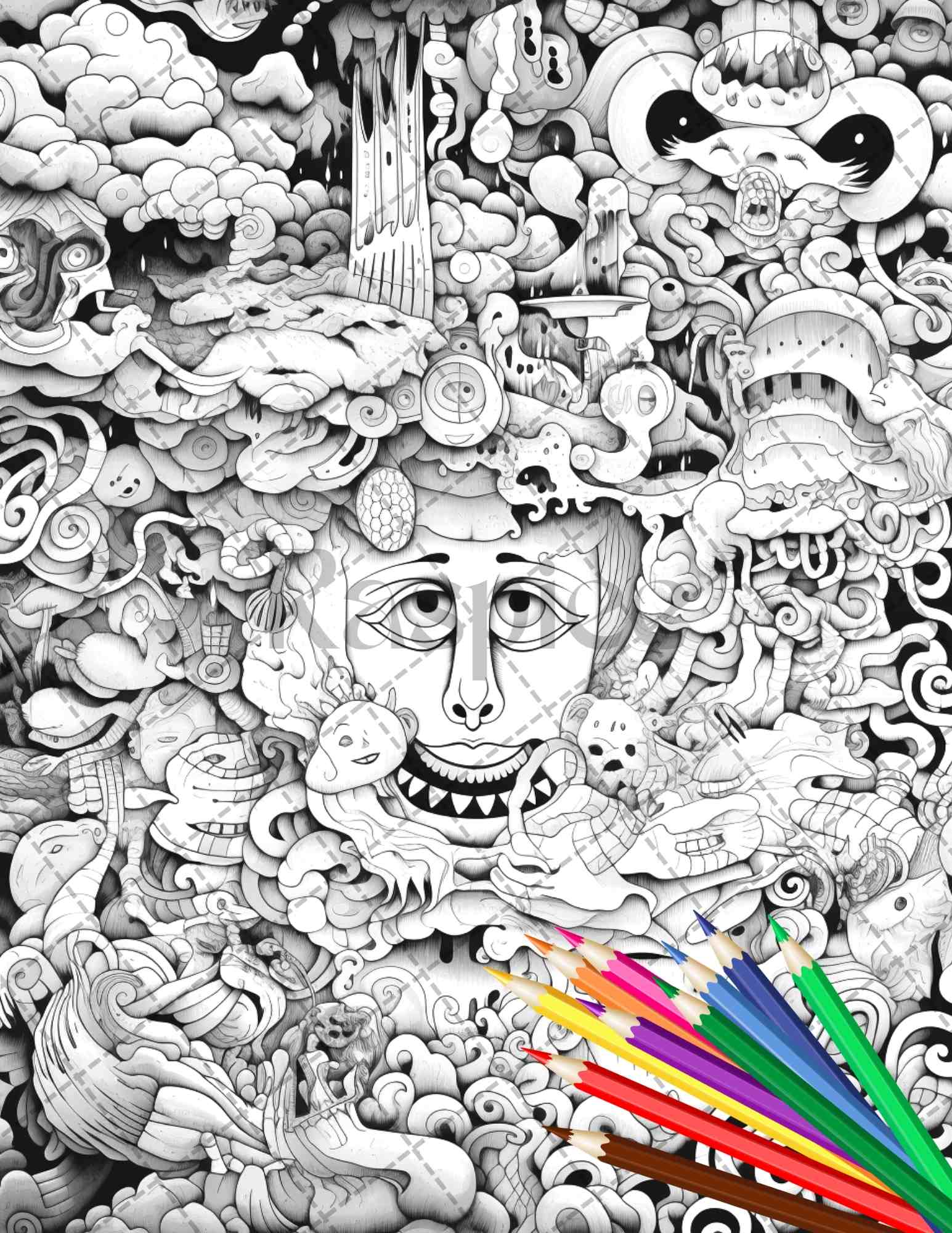 Trippy Coloring Book: Volume 1 - 50 Unique Grayscale Trippy Art Coloring  Pages - Fun and Relaxing Designs to Color for Teens and Adults