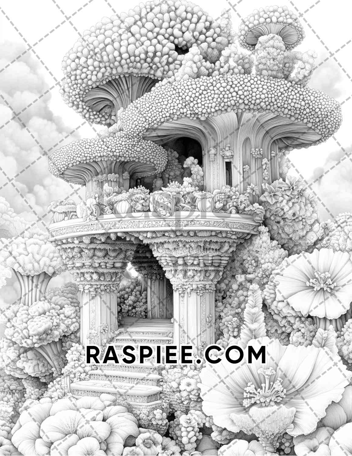 Fantasy Flower Houses Adult Coloring Pages Printable PDF Instant Download