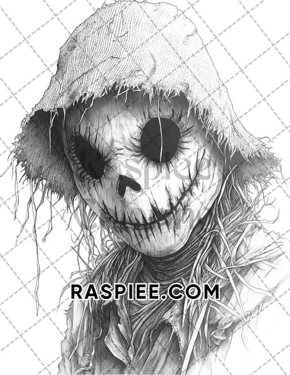 Horror Scarecrow Halloween Adult Coloring Pages Printable PDF Instant Download