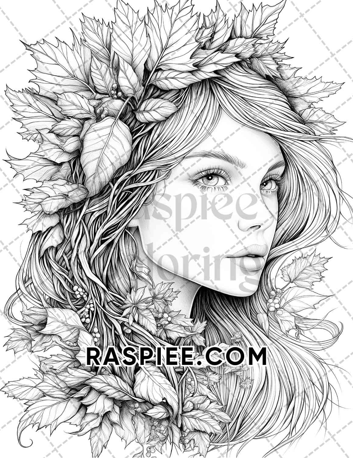 Autumn Beauties Portrait Adult Coloring Pages Printable PDF Instant Download