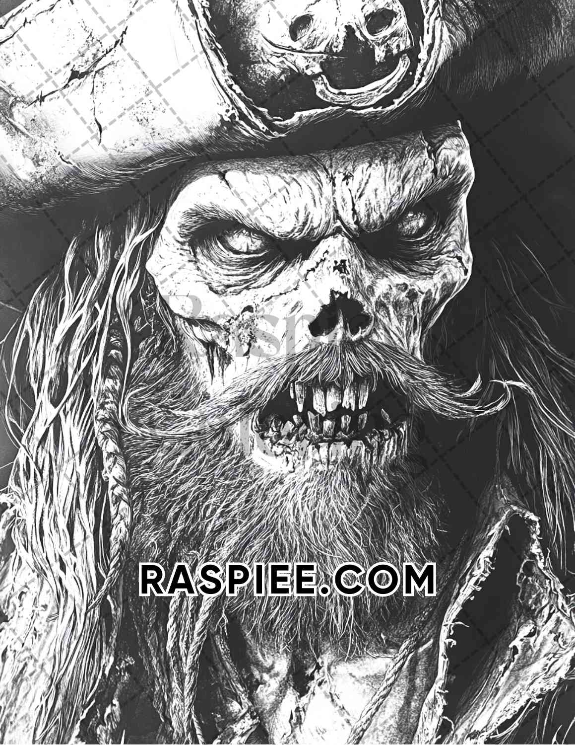 Zombie Pirates Halloween Adult Coloring Pages Printable PDF Instant Download