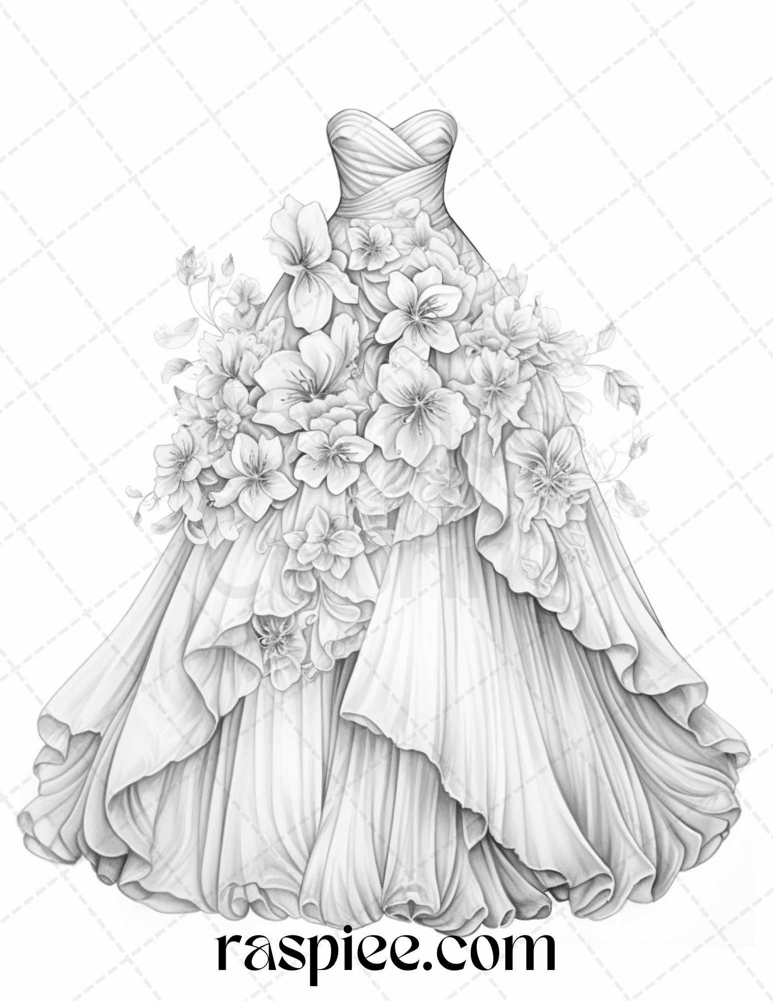 40 Elegant Floral Wedding Dresses Grayscale Coloring Pages Printable f RASPIEE 40 Elegant Floral Wedding Dresses Grayscale Coloring Pages Printable f RASPIEE
