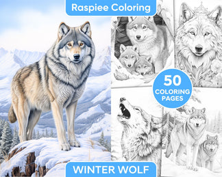 50 Winter Wolf Grayscale Coloring Pages for Adults, Printable PDF Inst ...