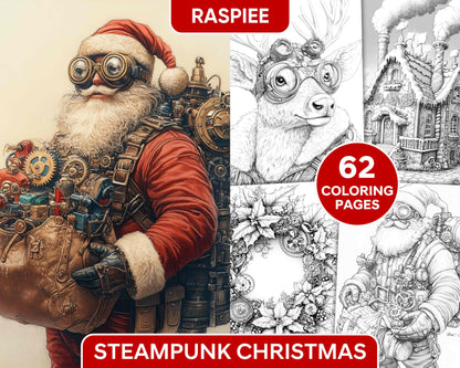 Steampunk Christmas Adult Coloring Pages Printable PDF Instant Download