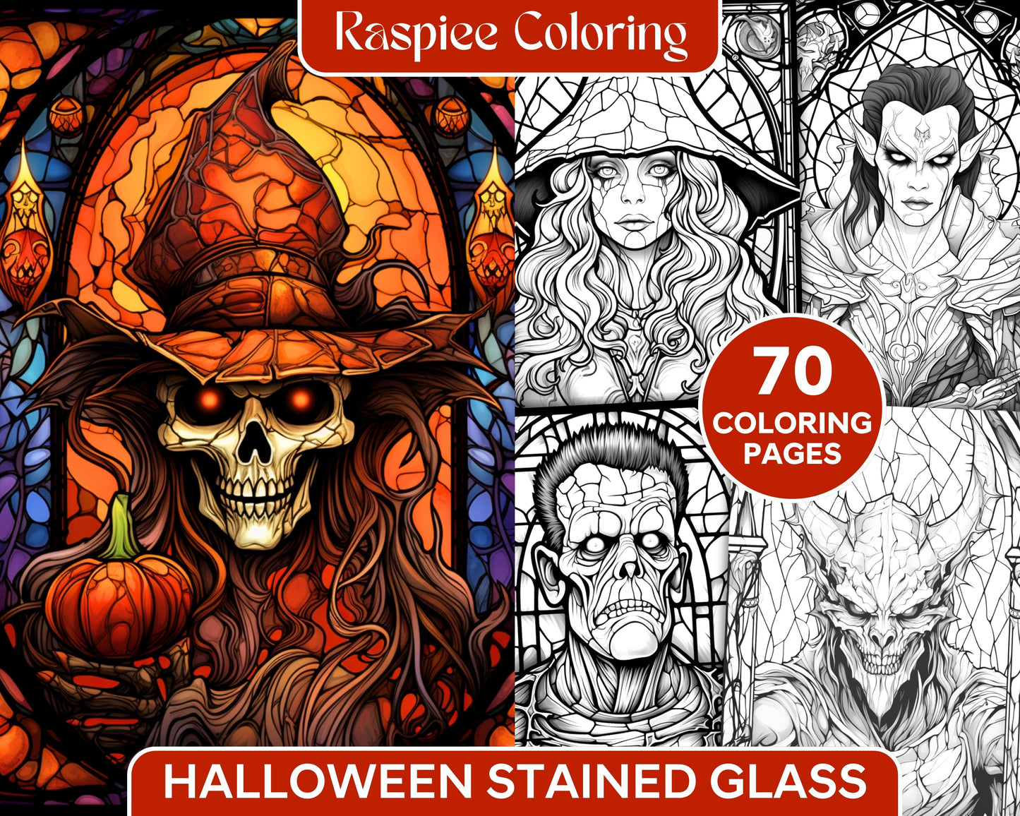 Halloween Stained Glass Coloring Pages, Grayscale Coloring Sheets for Adults, Printable Halloween Art, Adult Coloring Book Pages, Halloween DIY Decor, Witch and Pumpkin Coloring Pages, Ghost and Bat Coloring, October Coloring Pages, Halloween Coloring Pages for Adults, Halloween Grayscale Coloring, Spooky Coloring Pages