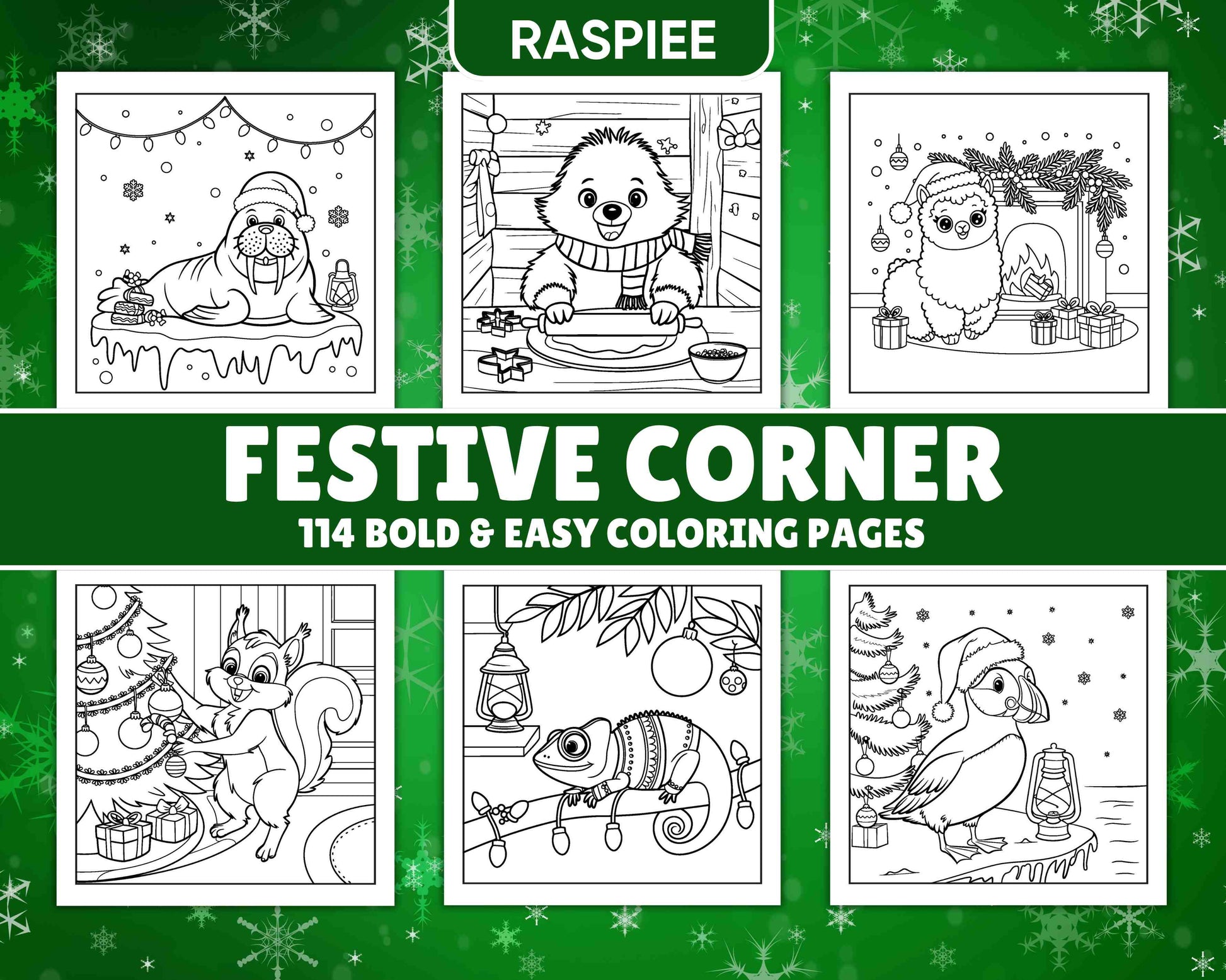 114 Bold and Easy Festive Corner Christmas Coloring Pages - RASPIEE