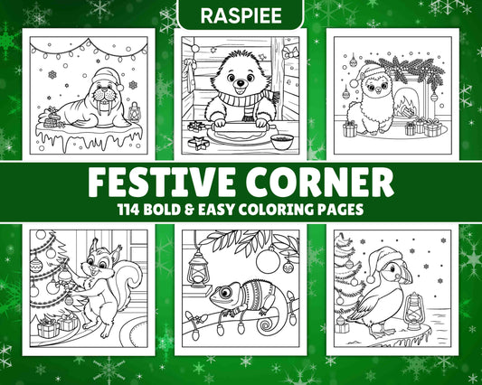 114 Bold and Easy Festive Corner Christmas Coloring Pages - RASPIEE