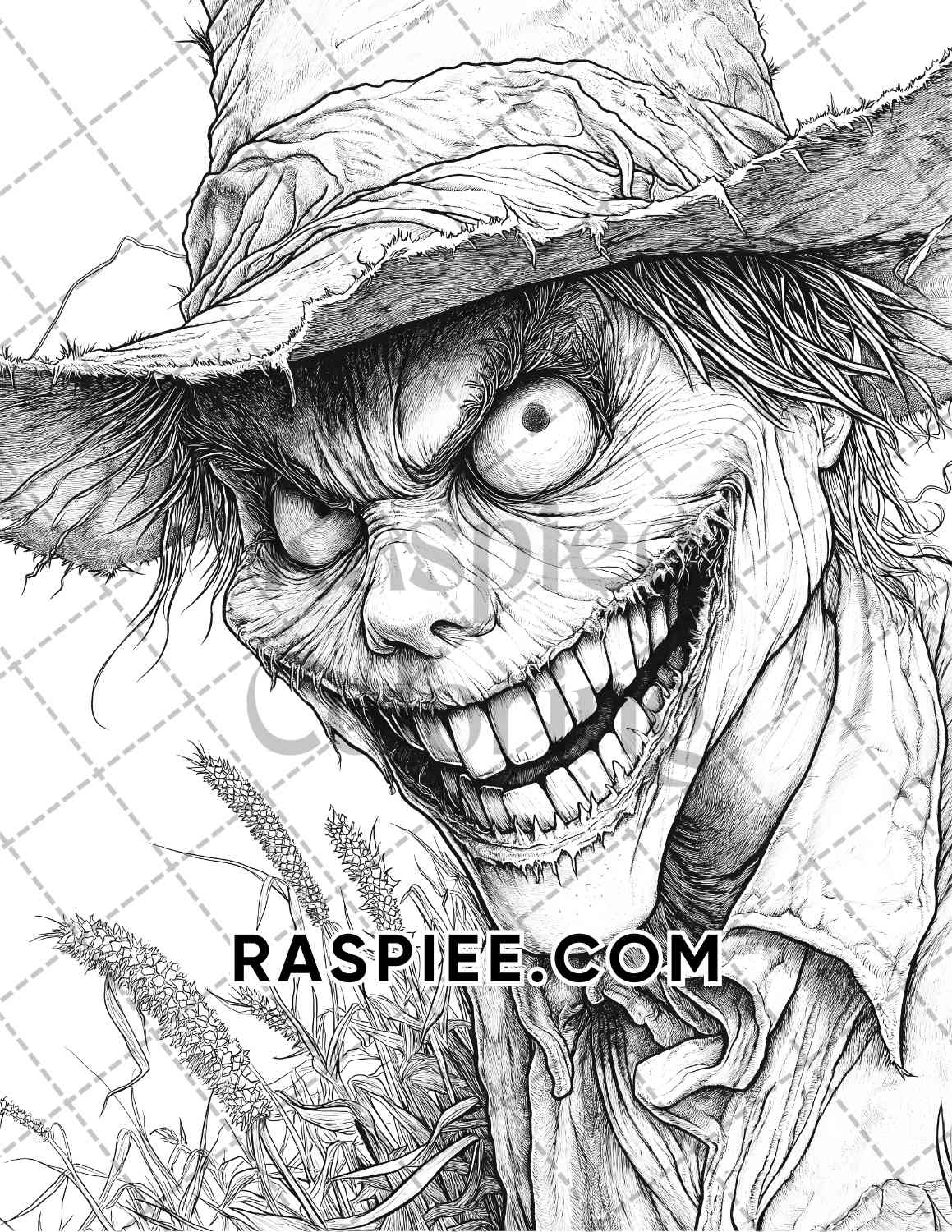 Horror Scarecrow Halloween Adult Coloring Pages Printable PDF Instant Download