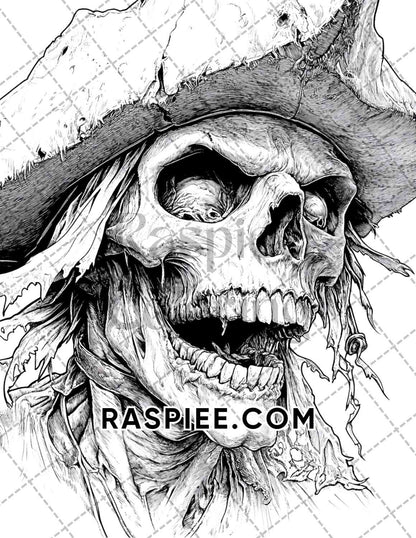 Zombie Pirates Halloween Adult Coloring Pages Printable PDF Instant Download