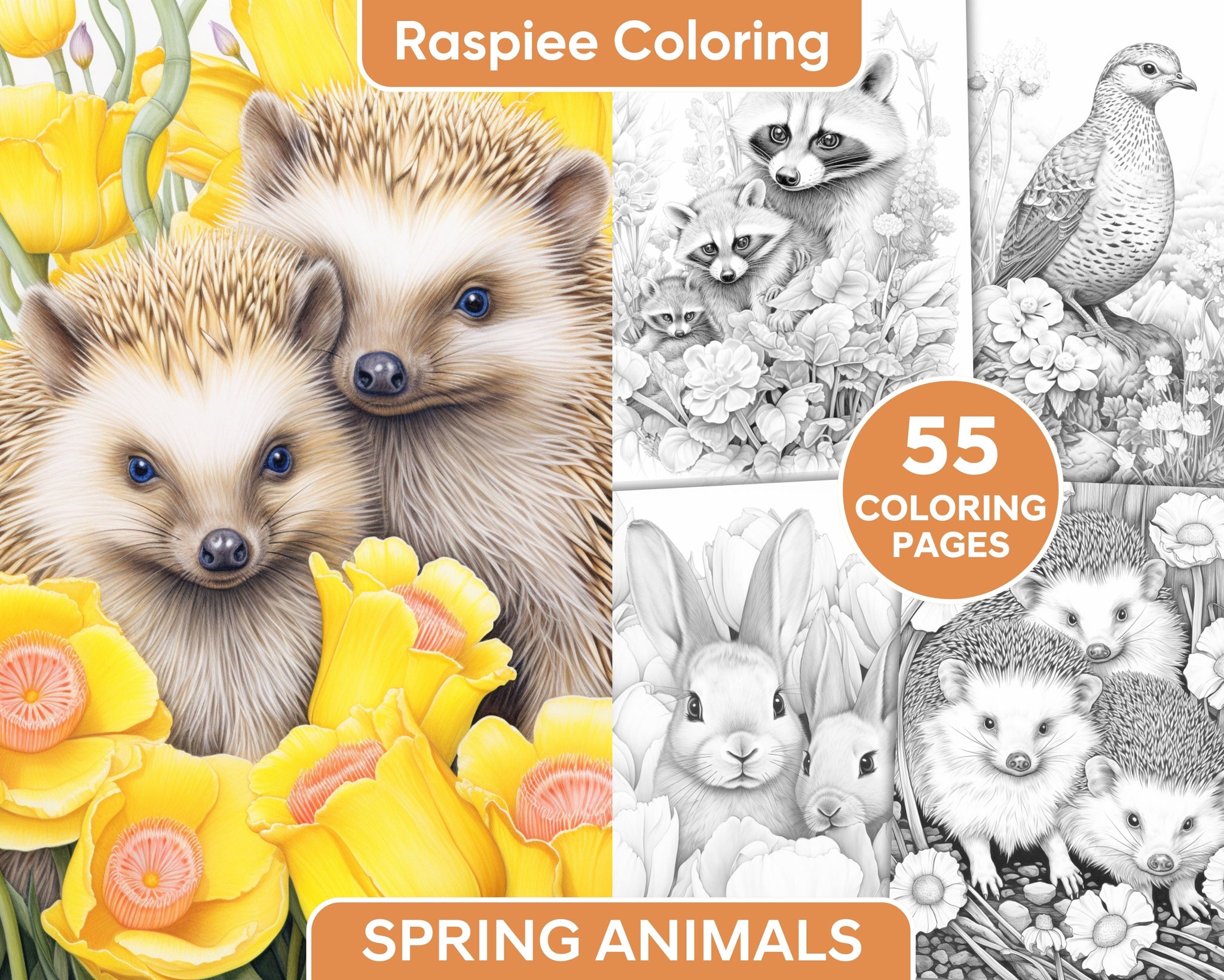 55 Enchanting Spring Animals Grayscale Adult Coloring Pages, Printable ...