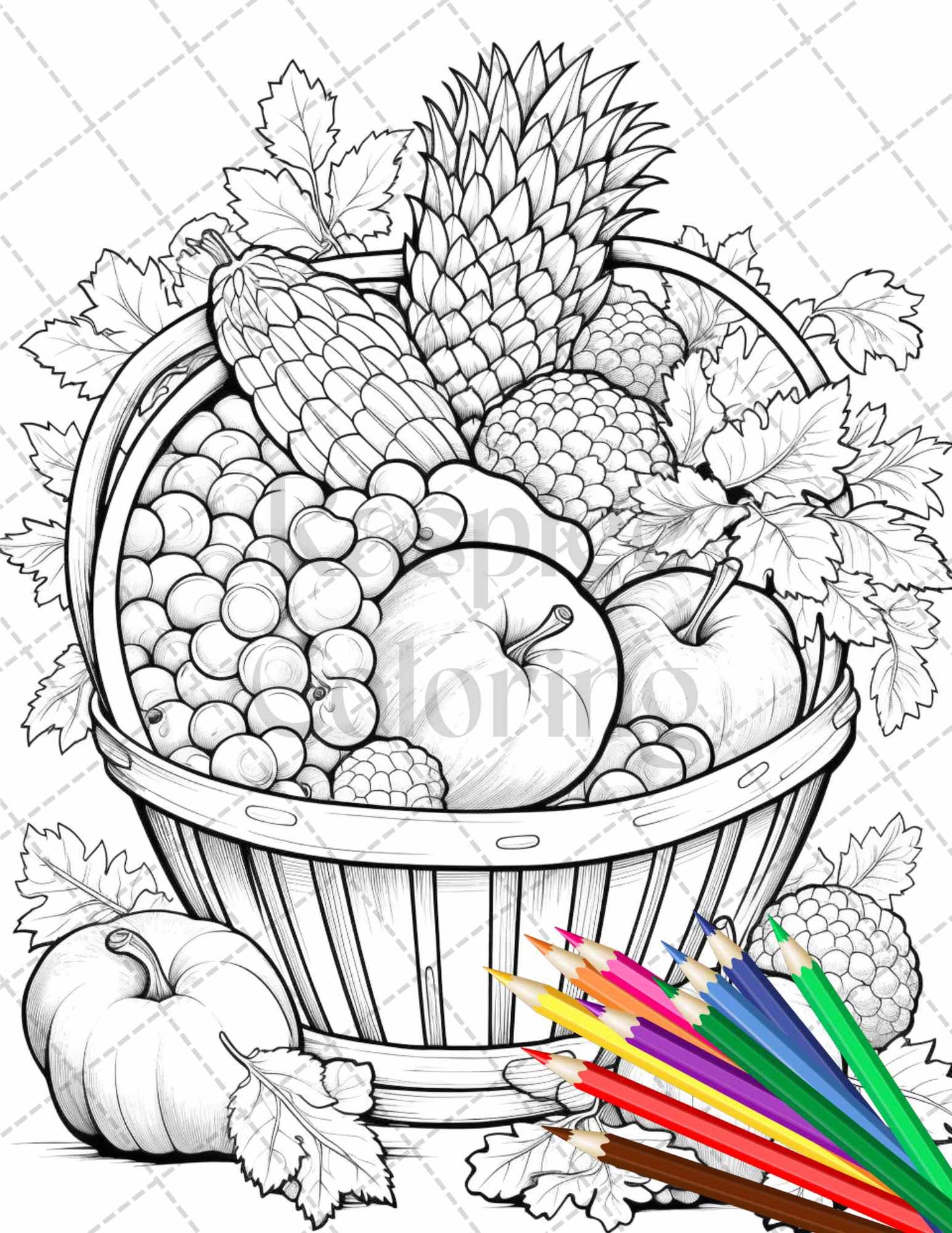 Autumn Harvest Grayscale Coloring Page for Adults, Fall-Themed Printable Coloring Art for Stress Relief, Autumn Coloring Pages for Adults, Fall Coloring Pages for Adults