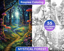 55 Mystical Forest Grayscale Adult Coloring Pages, Printable PDF Insta ...