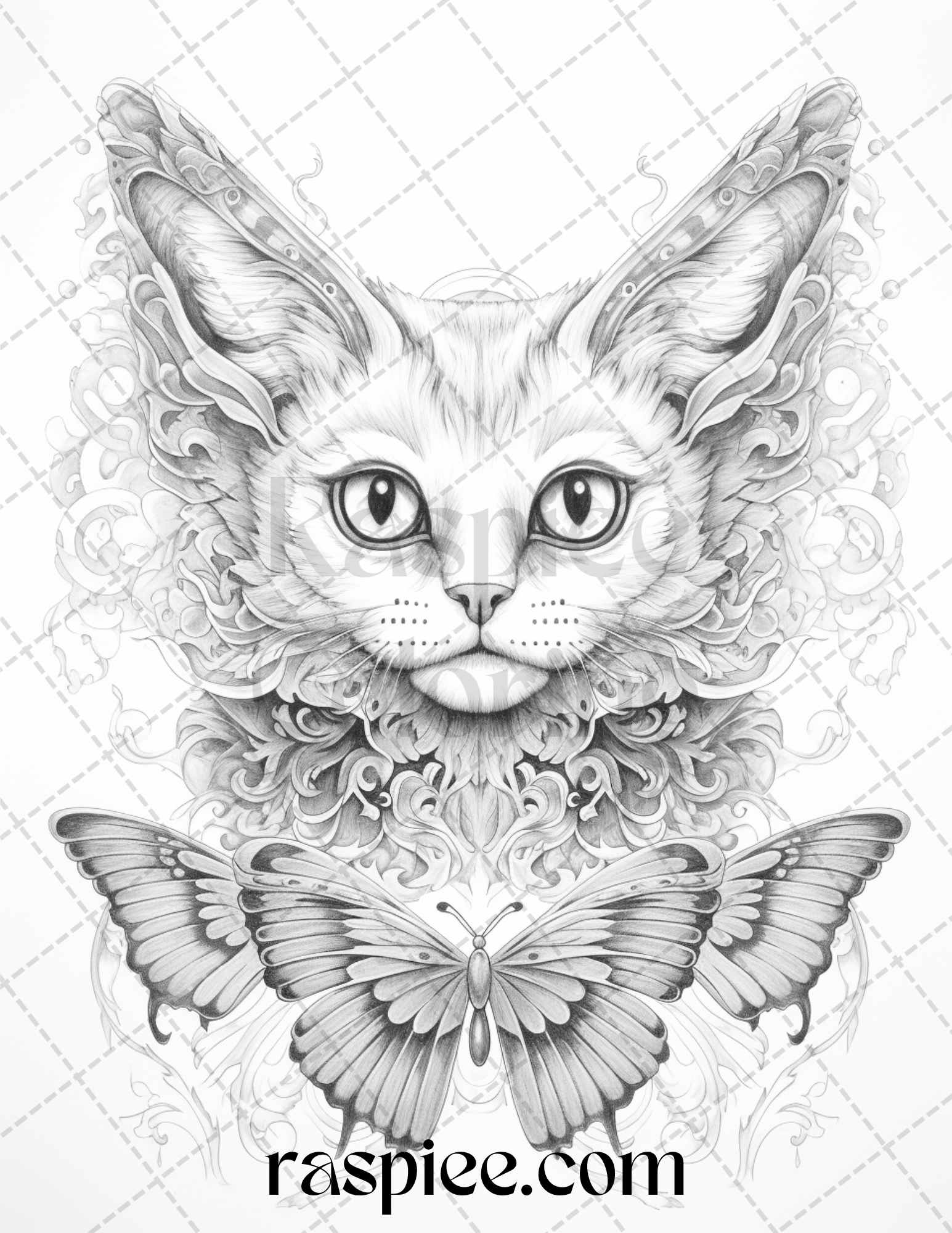 enchanting surrealism grayscale coloring page for adults, meditative grayscale coloring design for stress relief