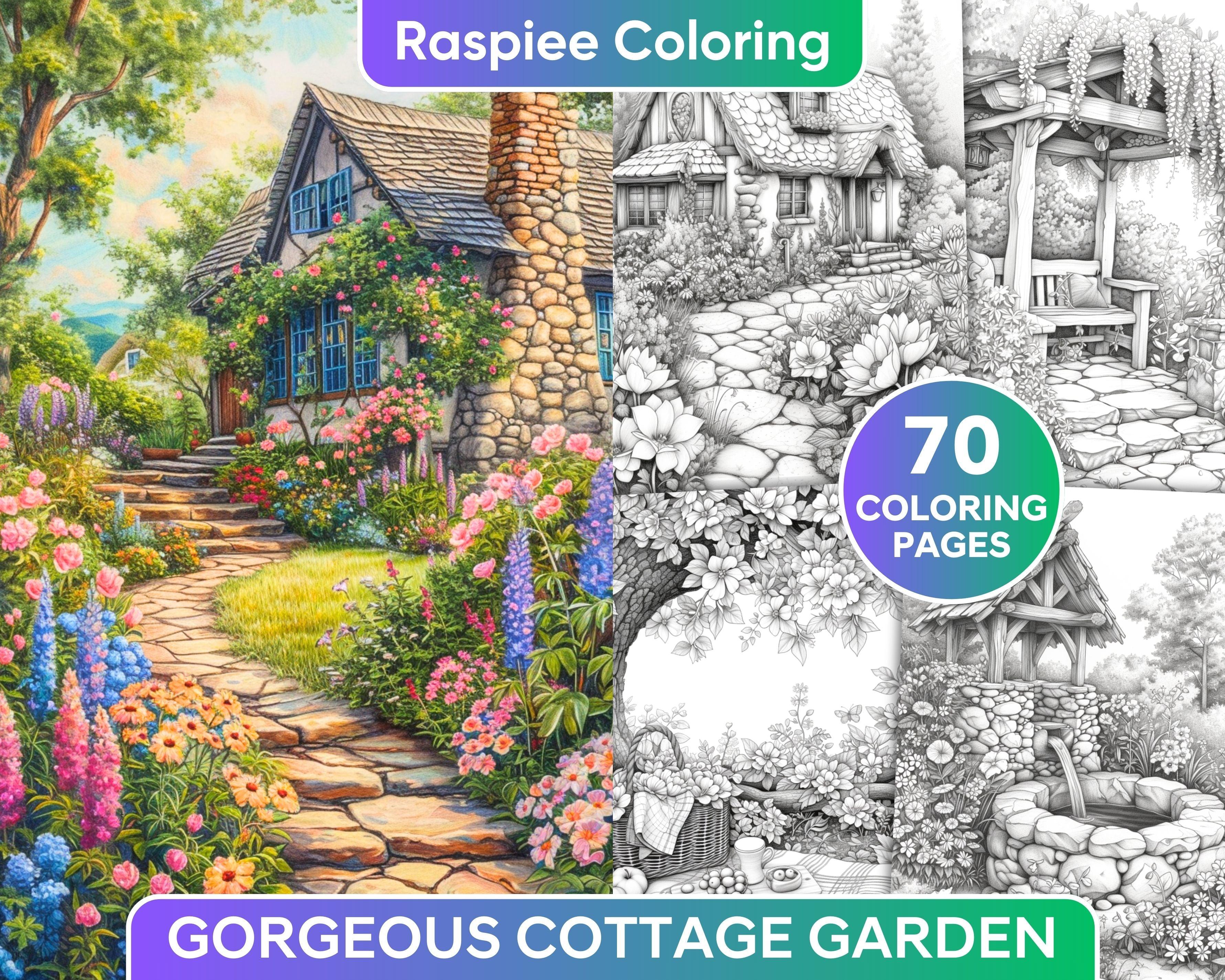 70 Gorgeous Cottage Garden Grayscale Adult Coloring Pages, Printable P ...