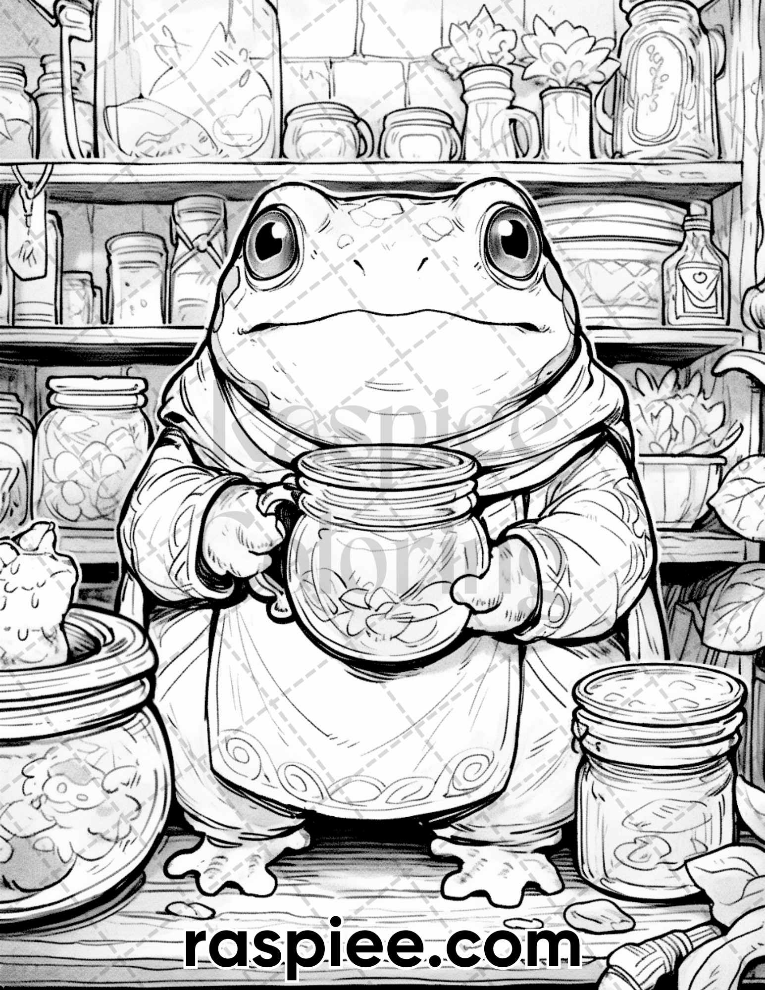 Frog Kingdom Grayscale Coloring Page, Stress Relief Coloring Page, Nature-Inspired Coloring Book, Digital Download Coloring Page, Detailed Frog Coloring Sheet, Animal Coloring Pages, Frog Coloring Pages, Fantasy Coloring Pages