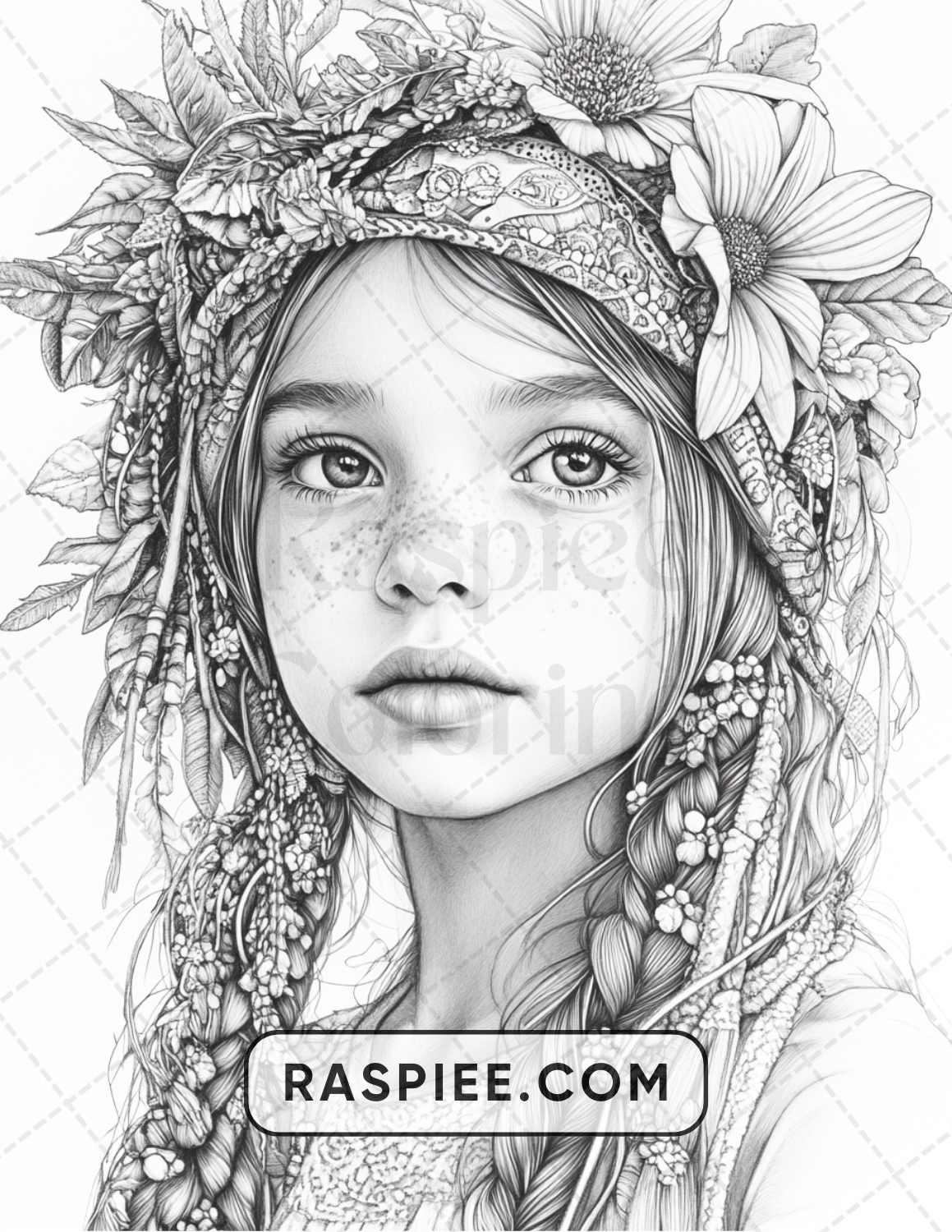 88 Bohemian Little Girls Portrait Adult Coloring Pages