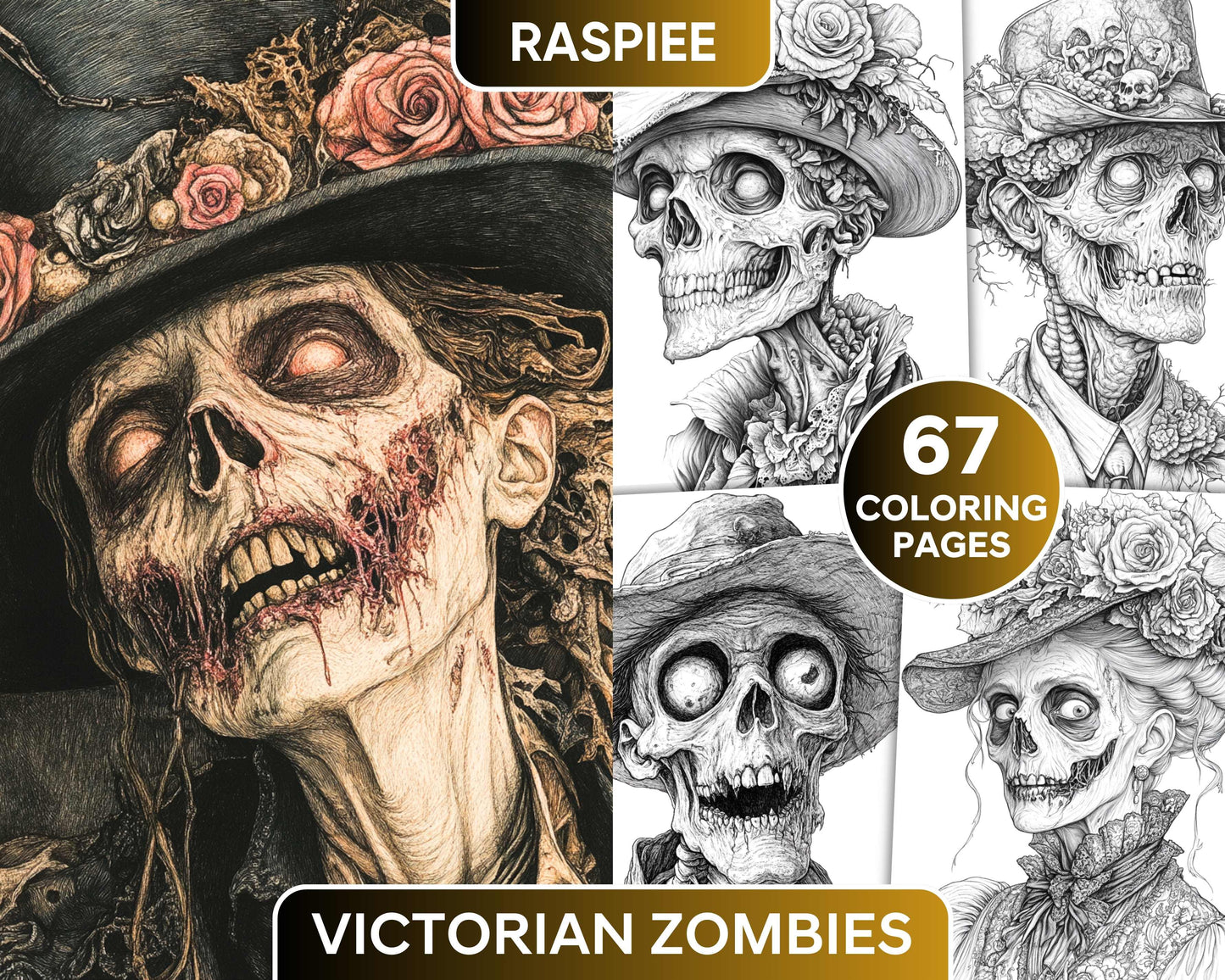 Victorian Zombies Halloween Adult Coloring Pages Printable PDF