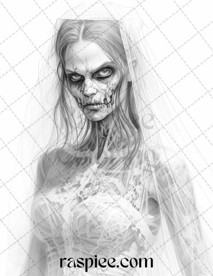 Zombie Bride Coloring Page, Grayscale Adult Coloring Printable, Halloween Horror Art Therapy, Printable Instant Download Coloring, Creepy Wedding Coloring Sheet, Gothic Dark Fantasy Coloring, Haunting Mysterious Coloring Design, Creepy Halloween Coloring Scene