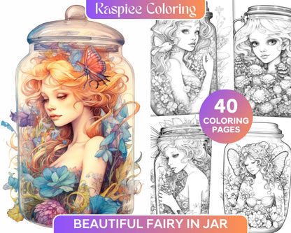 fairy coloring pages for adults, grayscale fairy jar coloring pages, printable fairy art for coloring, detailed grayscale coloring book pages, beautiful black and white fairy artwork, stress-relieving adult coloring pages, magical creatures in grayscale coloring