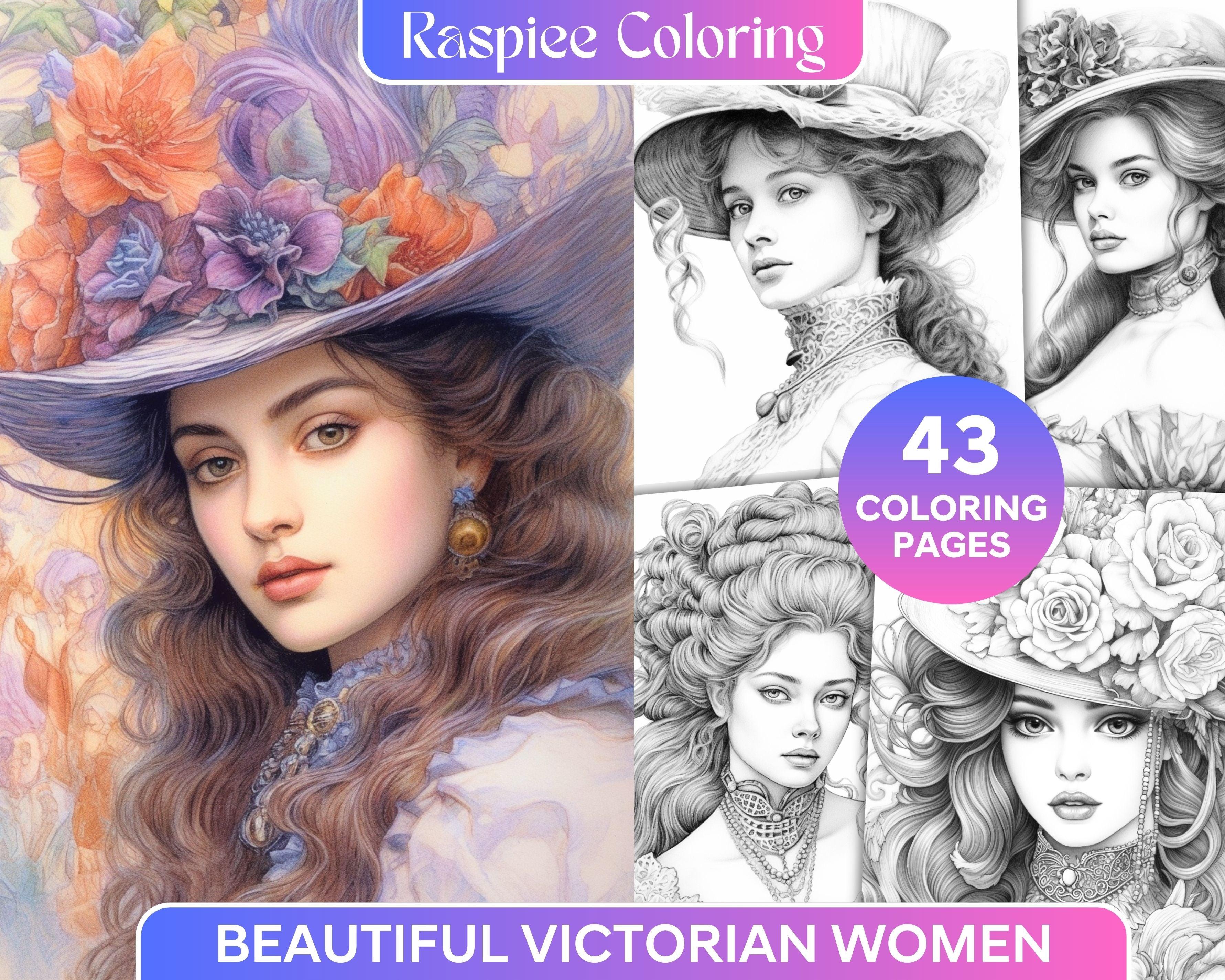 43 Beautiful Victorian Women Grayscale Coloring Pages Printable for Ad ...