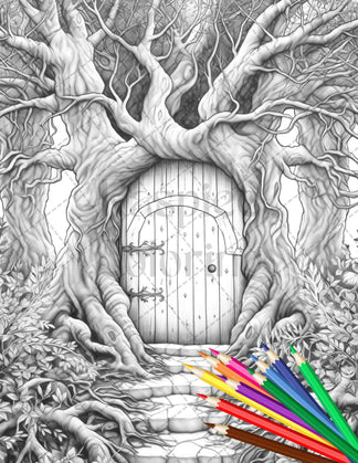 40 Magical Forest Gates Grayscale Coloring Pages Printable for Adults ...