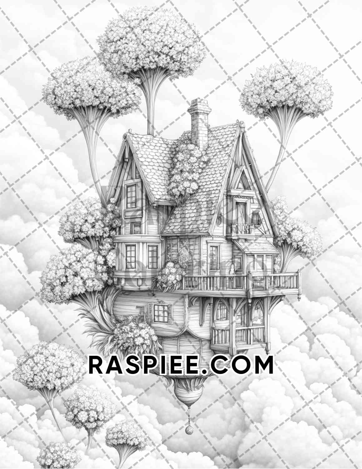 Fantasy Flower Houses Adult Coloring Pages Printable PDF Instant Download