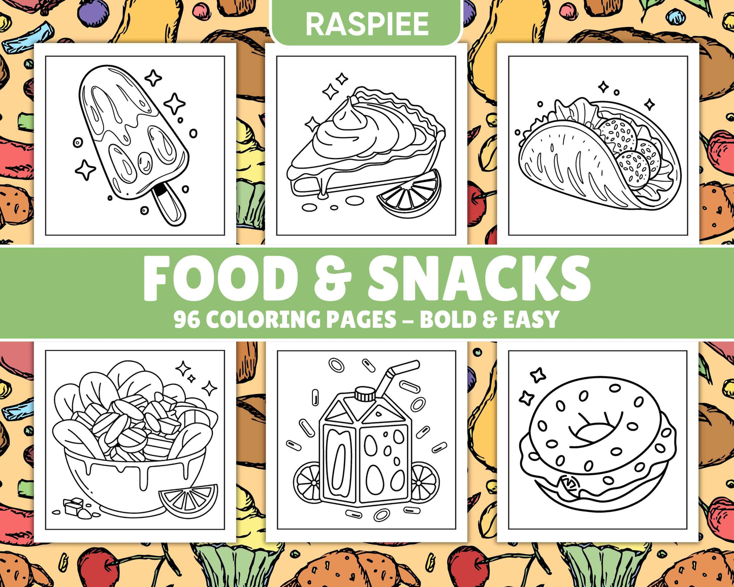 96 Food & Snacks Coloring Pages Bold & Easy Printable - RASPIEE