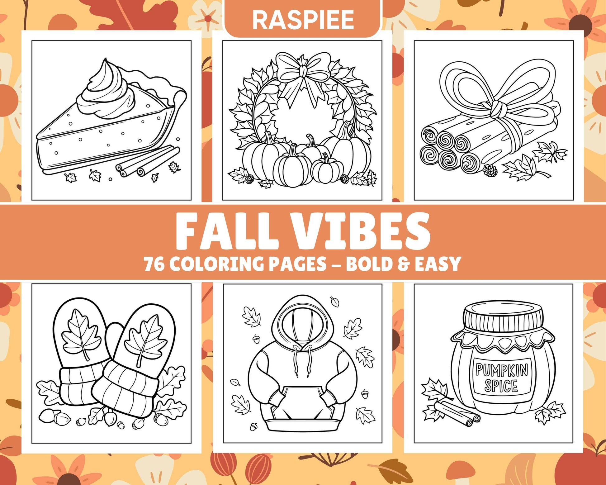 76 Bold and Easy Fall Vibes Coloring Pages Printable PDF Instant Download - RASPIEE