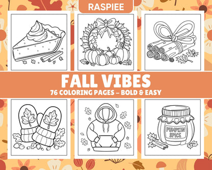 76 Bold and Easy Fall Vibes Coloring Pages Printable PDF Instant Download - RASPIEE