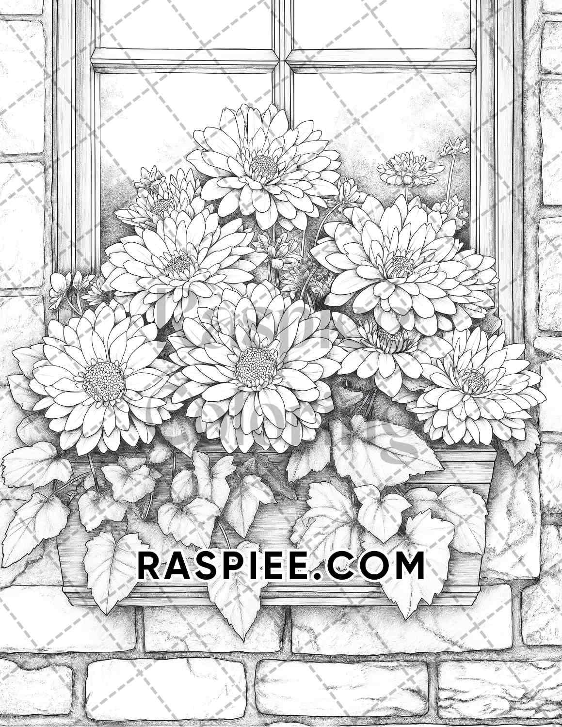 Fall Flowers Adult Coloring Pages Printable PDF Instant Download - RASPIEE