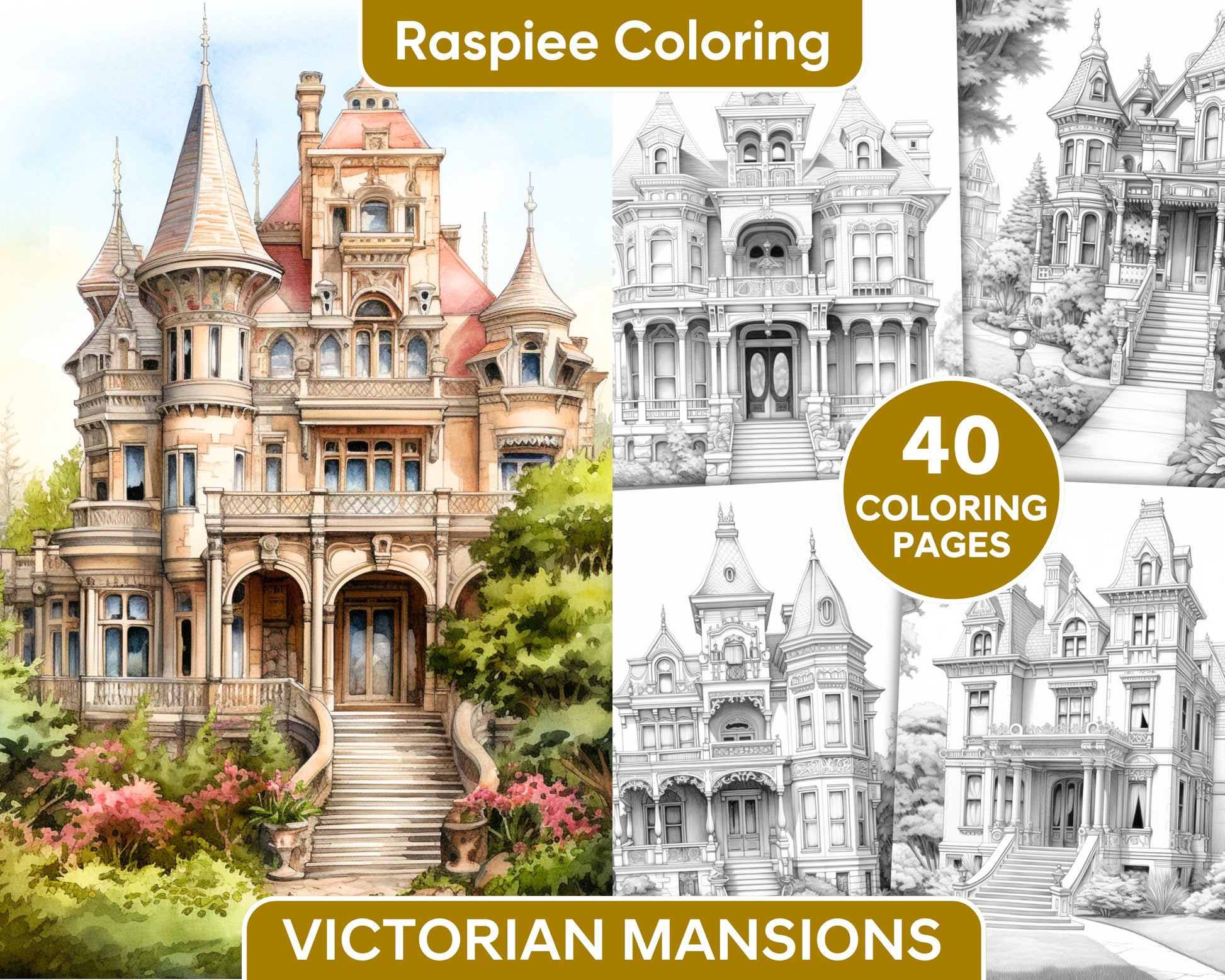 Grayscale Coloring Pages, Victorian Mansions Coloring, Adult Coloring Art, Victorian Coloring Pages, Intricate Designs for Coloring, Relaxing DIY Coloring, Architecture Coloring Pages, Stress Relief Coloring Pages, Instant Download Coloring