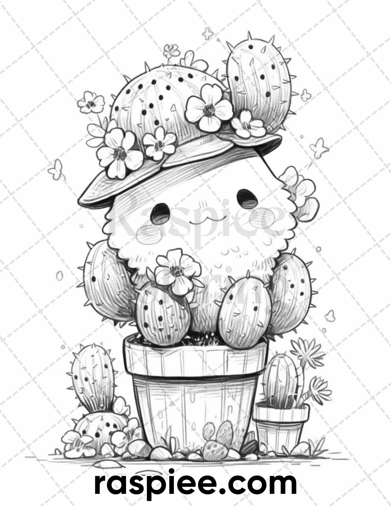 60 Cute Cactus Adventure Grayscale Coloring Pages for Adults
