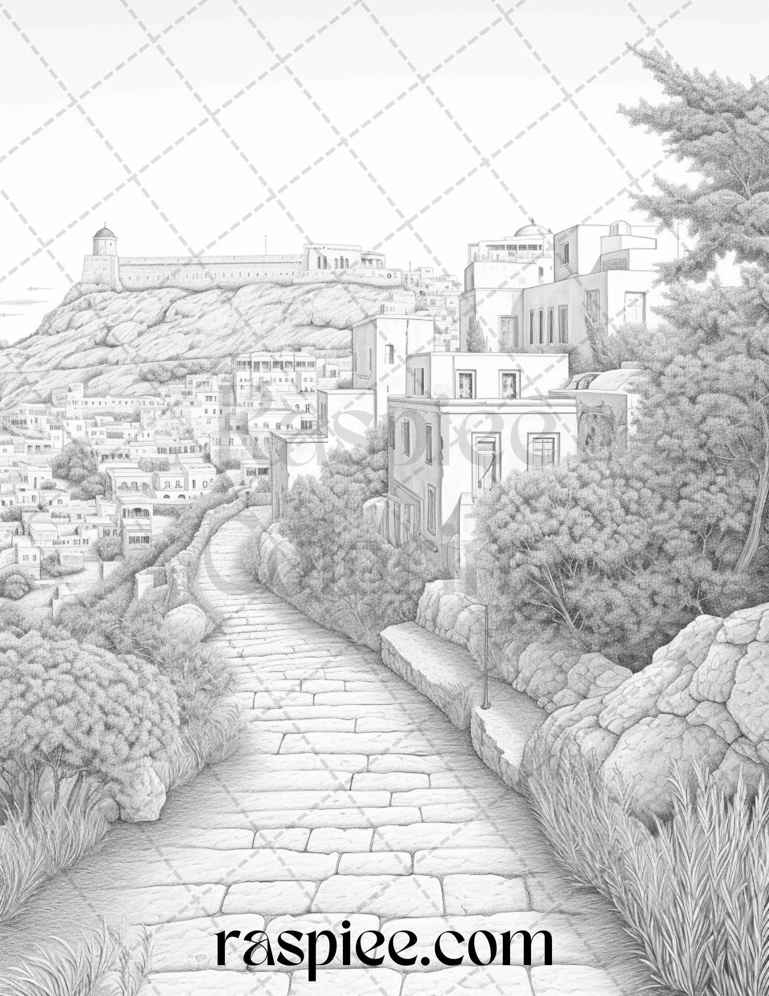 grayscale coloring pages, travel coloring pages, printable coloring pages, adult coloring pages, city coloring pages