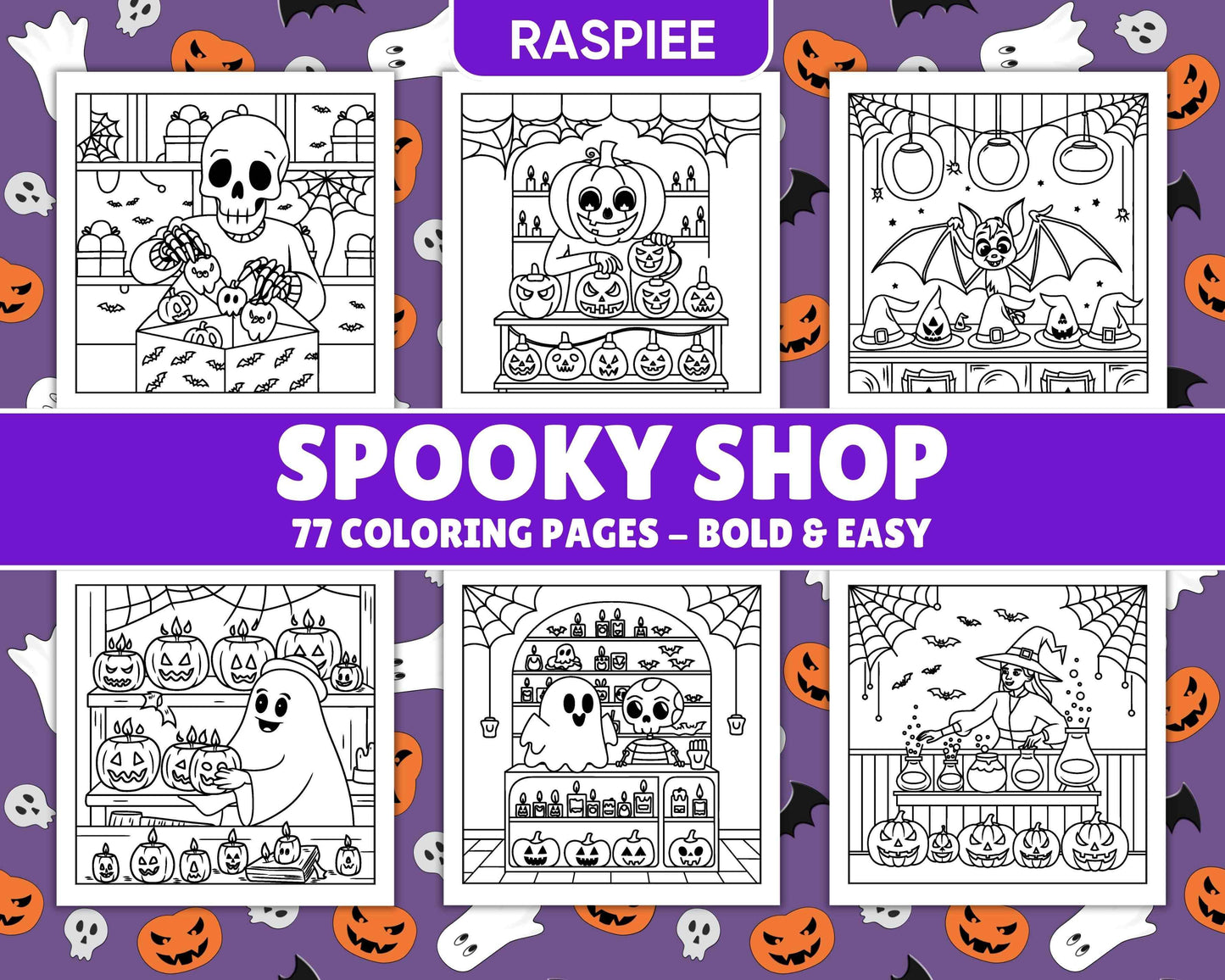 77 Bold and Easy Spooky Shop Coloring Pages Printable PDF Instant Download - RASPIEE