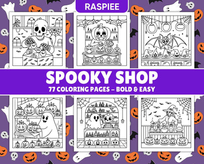 77 Bold and Easy Spooky Shop Coloring Pages Printable PDF Instant Download - RASPIEE