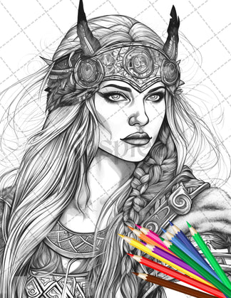 36 Viking Women Warrior Printable Coloring Pages for Adults, Nordic Cu ...