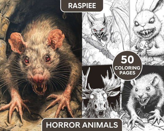 Horror Animals Halloween Adult Coloring Pages Printable PDF Instant Download - RASPIEE