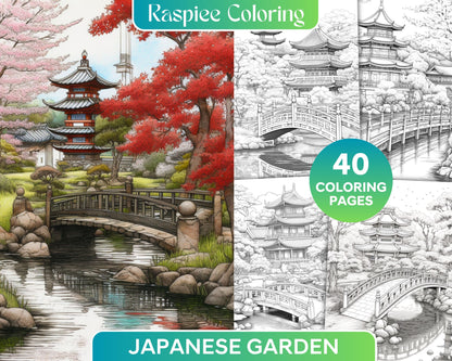Japanese Garden Grayscale Coloring Pages