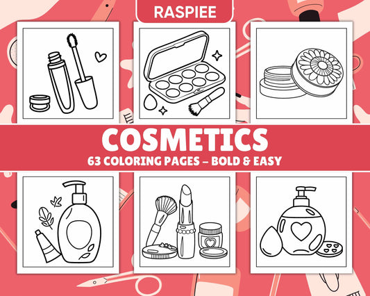 63 Bold and Easy Cosmetics Coloring Pages Printable PDF Instant Download - RASPIEE