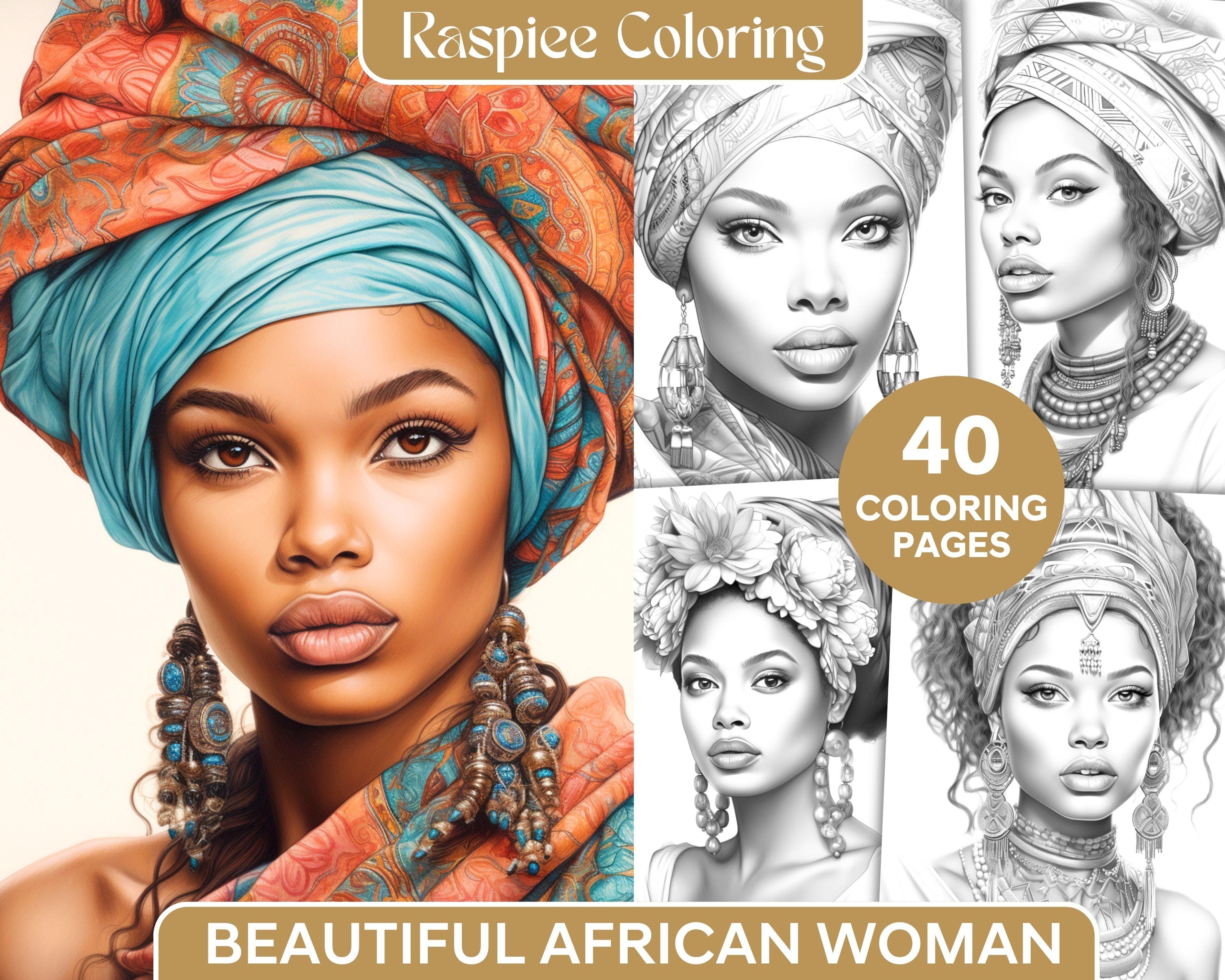 40 Beautiful African Women Grayscale Coloring Pages Printable for Adul ...