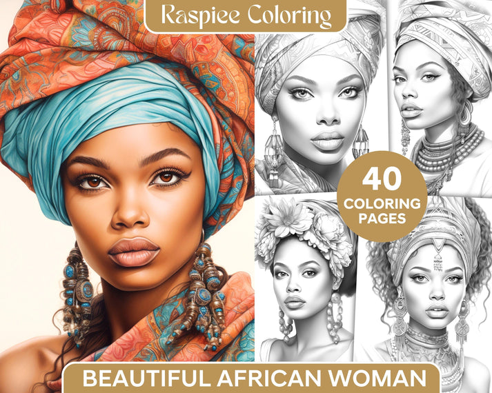 40 Beautiful African Women Grayscale Coloring Pages Printable for Adul